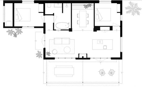 План загородного дома с двумя спальнями