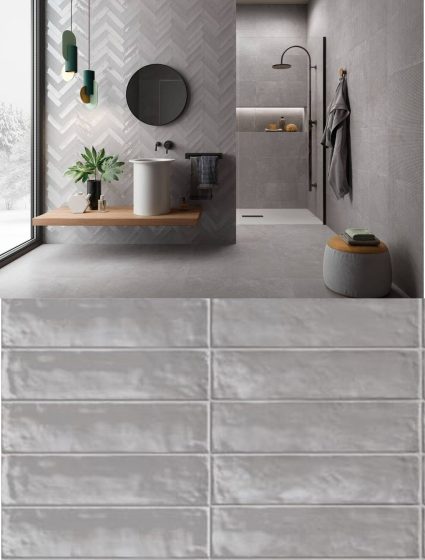 Блестящая серая плитка для жилых стен и полов ванной комнаты