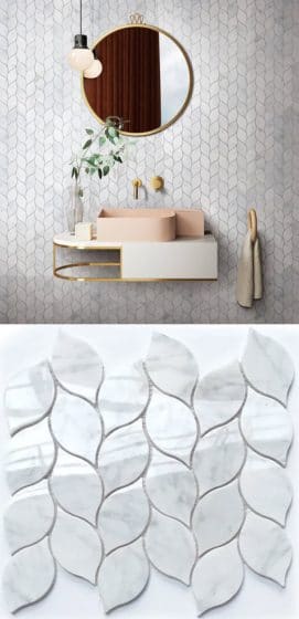 Мраморная мозаика для стен и пола ванной комнаты, глянцевая поверхность в виде листьев