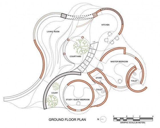 План органического деревенского дома круглой формы