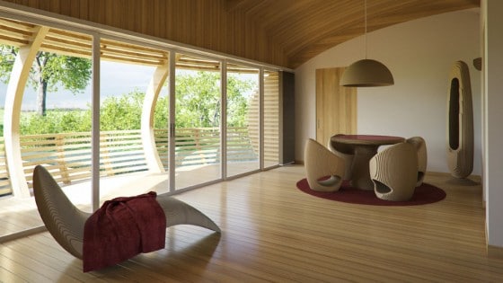 Современный дизайн интерьера с деревянной мебелью