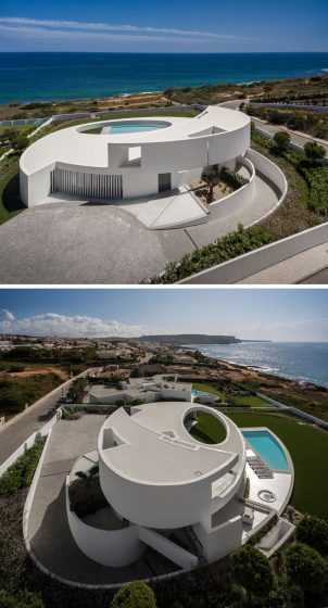 современный дом с круглым изогнутым дизайном 