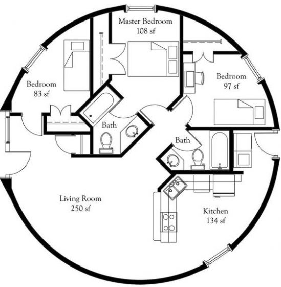 Плоский дизайн круговой местности один этаж