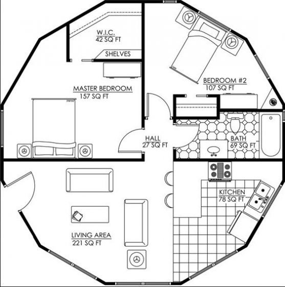 план дома с круглым участком 