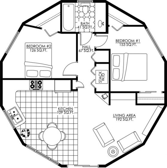 План круглого дома с двумя спальнями