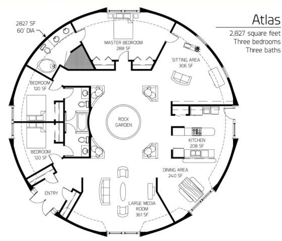 план круглого дома большого диаметра 