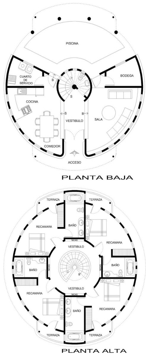 План дома круг два этажа