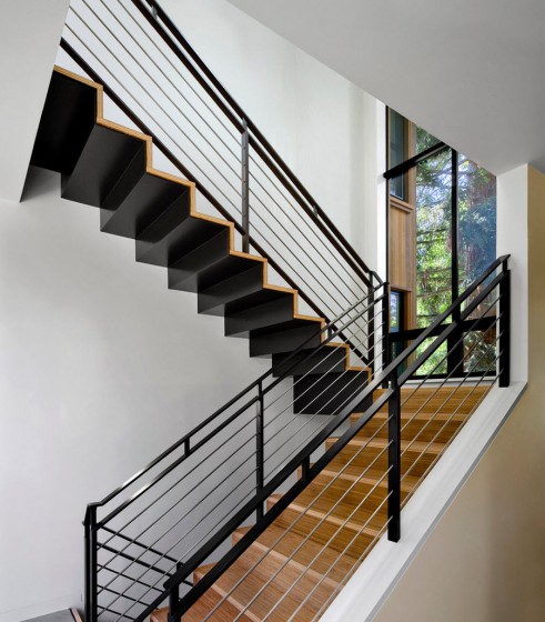 Дизайн стальных и деревянных лестниц с железными перилами