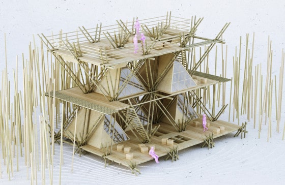 Модель дома из бамбукового стебля