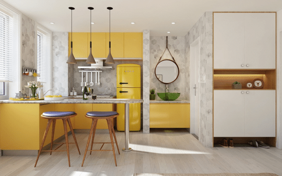 Дизайн кухни с желтой мебелью