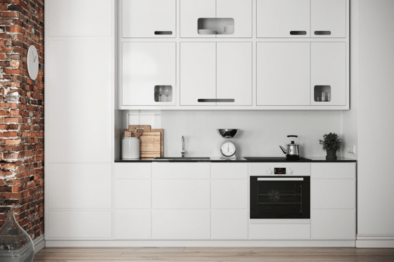 Дизайн небольшой линейной белой кухни