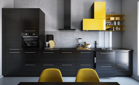 Дизайн кухни с серым и желтым формиком