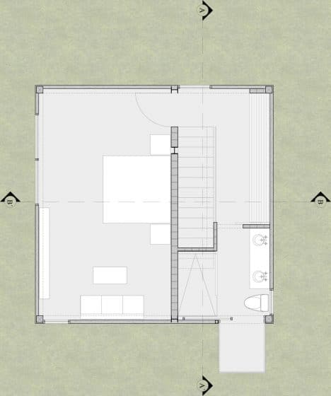 План двухэтажного однокомнатного небольшого дома