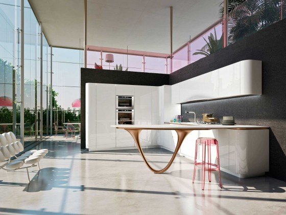 Современный дизайн кухни со стилизованным столом