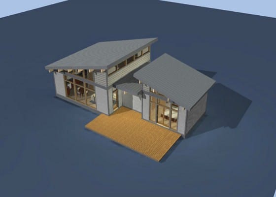 Модель загородного дома с двускатной крышей