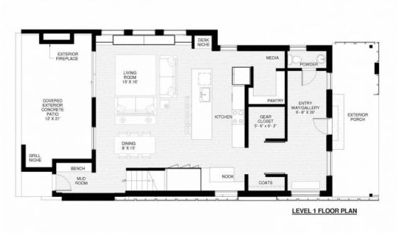 План двухэтажного дома - гостиная и кухня