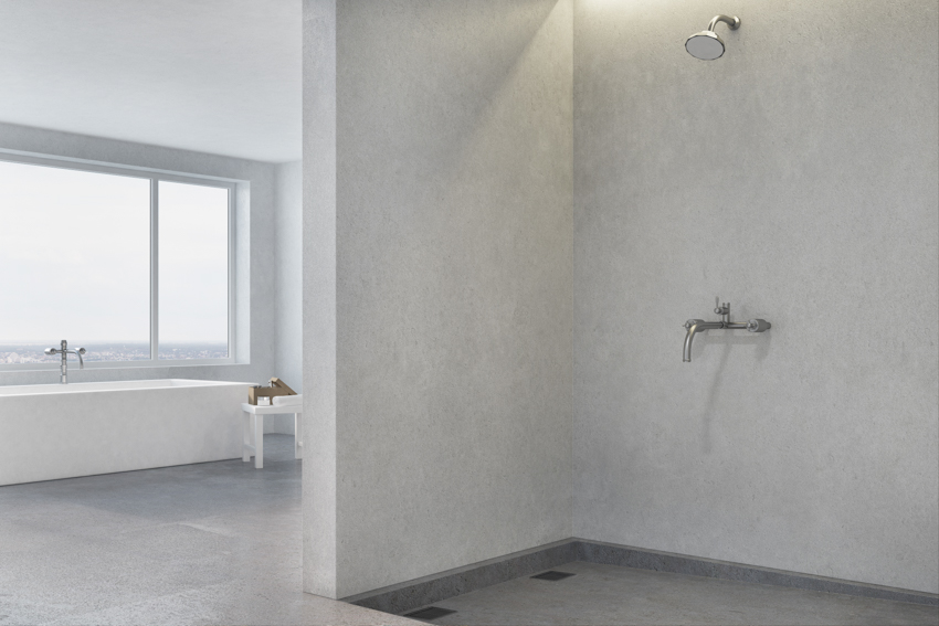 Минималистская ванная комната со стеклянными окнами для душа из таделакта