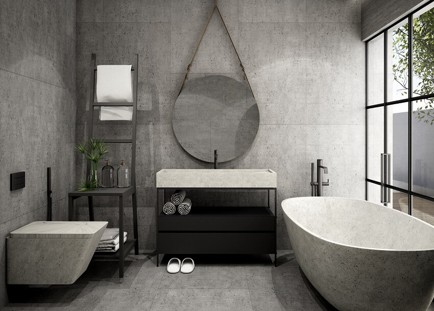 Современный дизайн интерьера ванной комнаты, 3d визуализация и 3d иллюстрация 