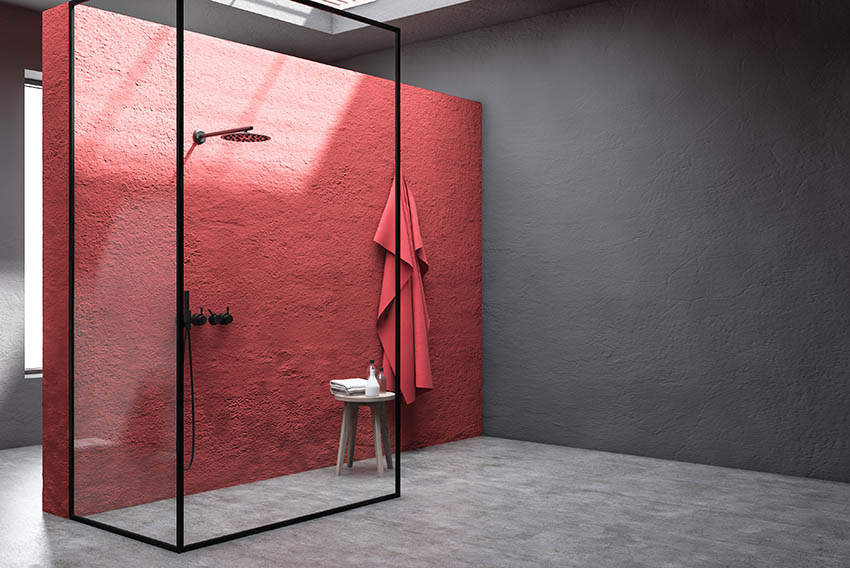 Современная ванная комната цветная штукатурка душевых стен
