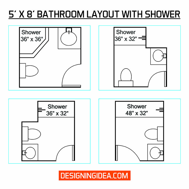 Планировка ванной комнаты 5 x 8 футов с душем
