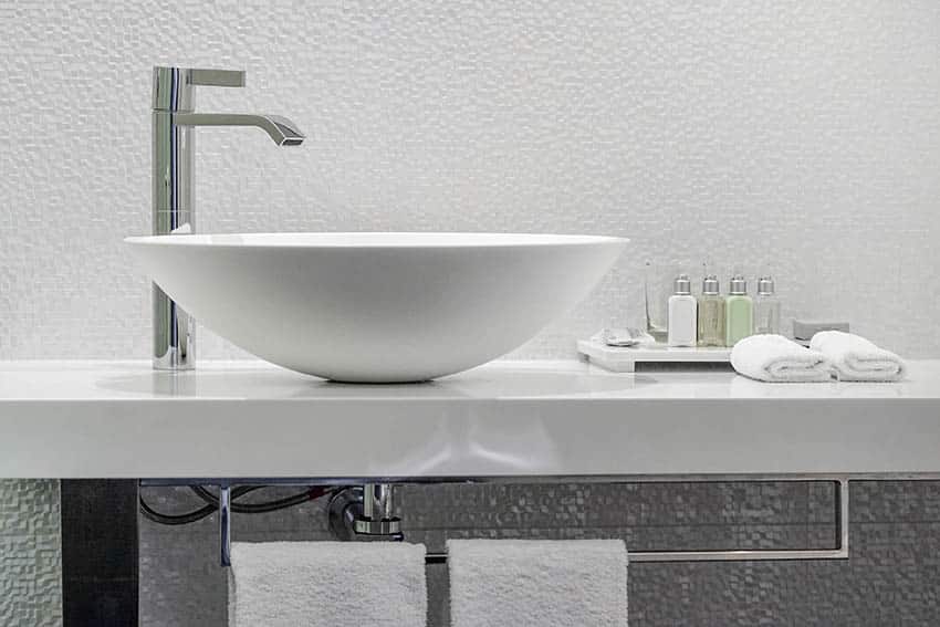 Bathroom vessel sink with chrome faucet